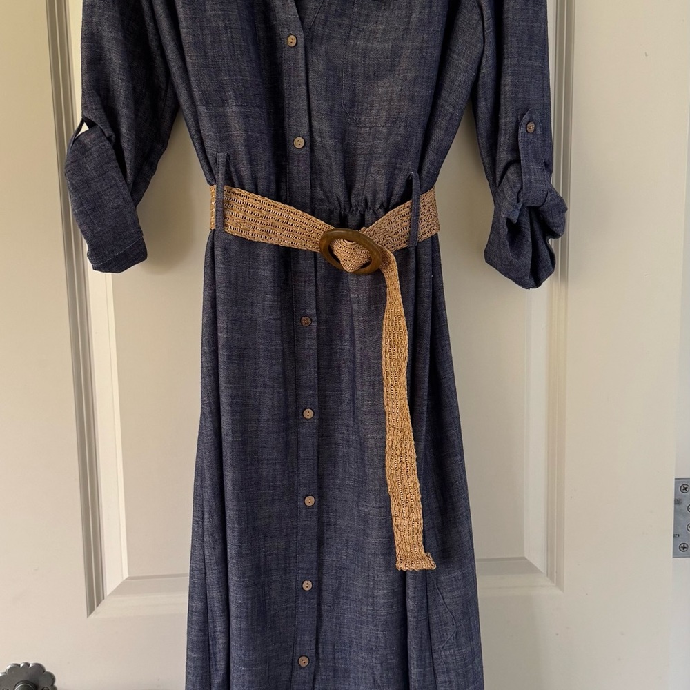 Zara Blue Long Sleeve Dress with Tan Belt